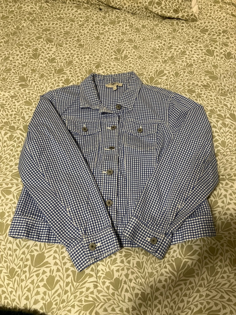 Talbots Blue and White Gingham Button-Front jacket